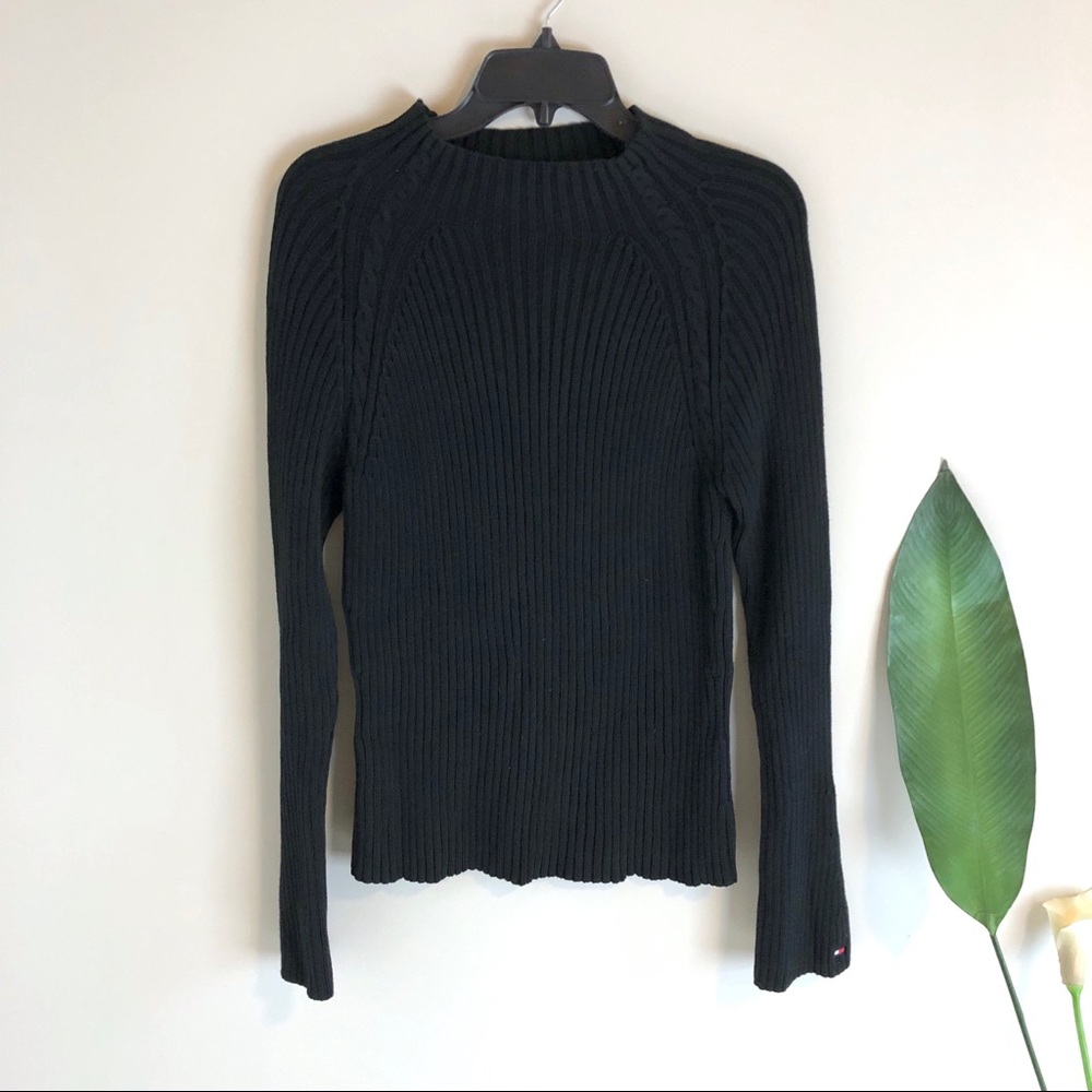 TOMMY HILFIGER Black Ribbed Cable Knit Sweater